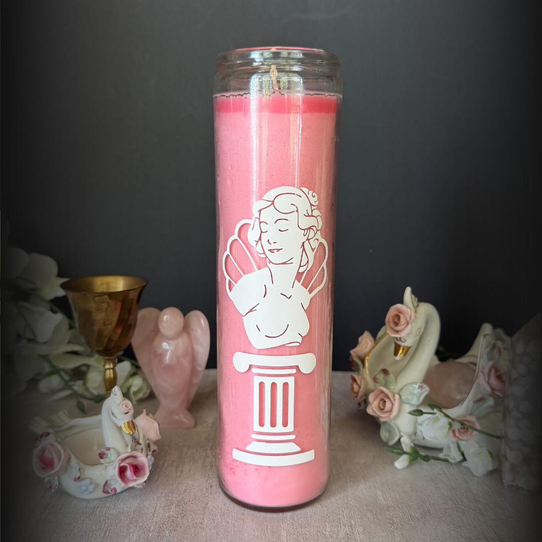 Pink Aphrodite Deity Altar Candle - Goddess Altar Candle for Love, Beauty & Devotion