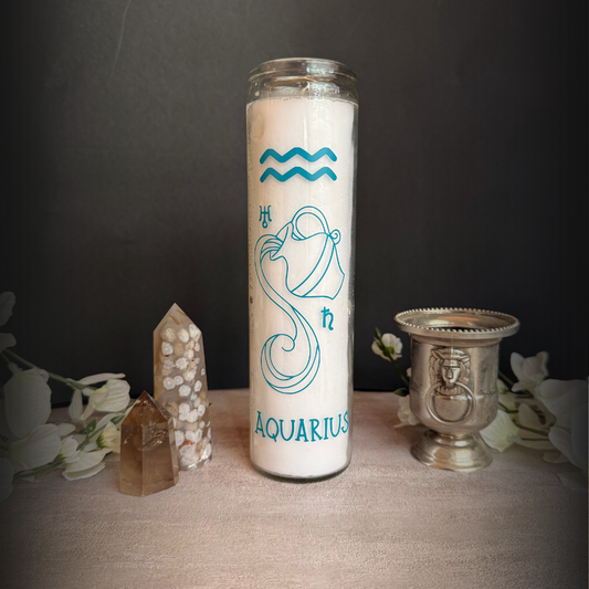Aquarius Zodiac Ritual Candle – 8" Altar Candle Air Sign Water Bearer of Vision & Liberation