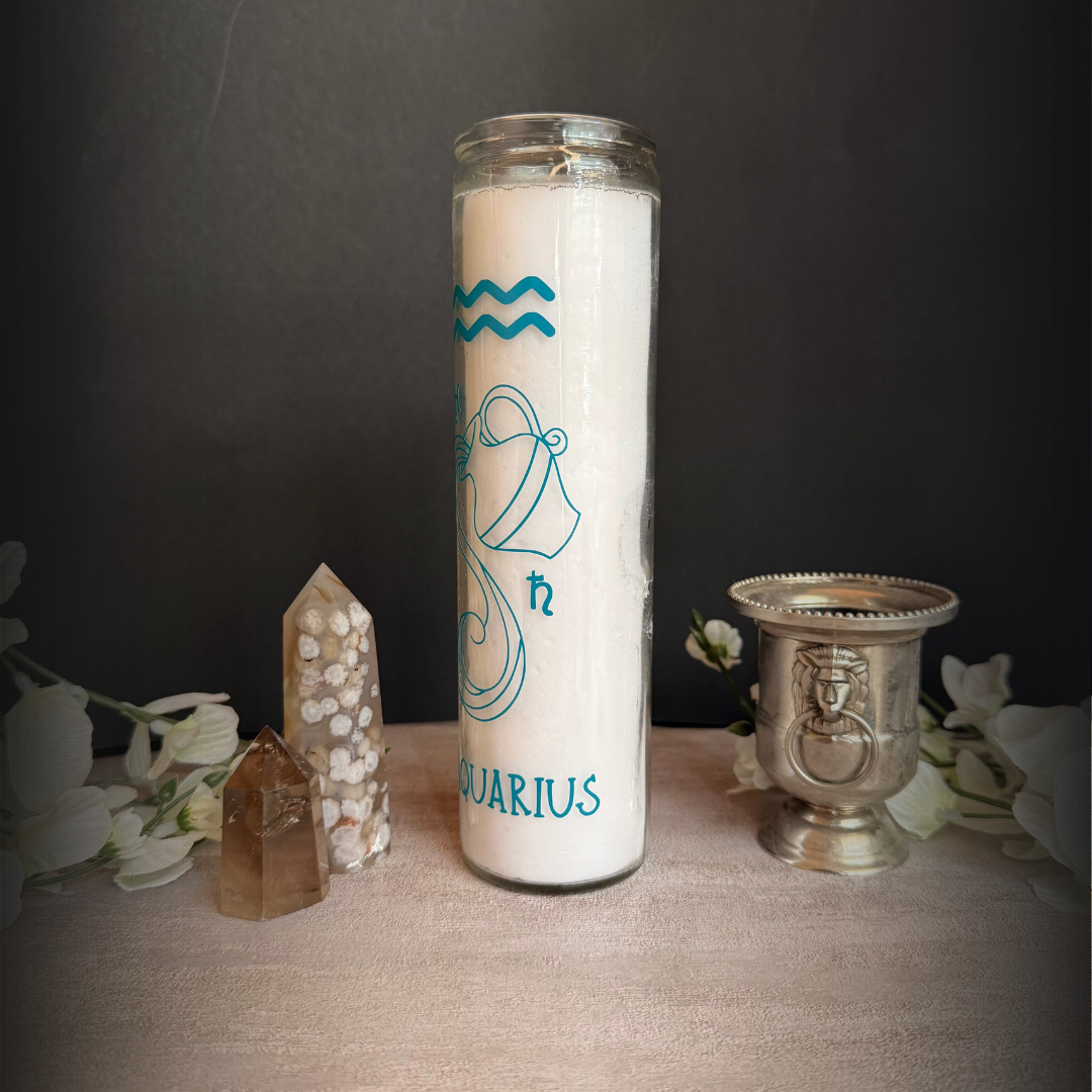Aquarius Zodiac Ritual Candle – 8" Altar Candle Air Sign Water Bearer of Vision & Liberation