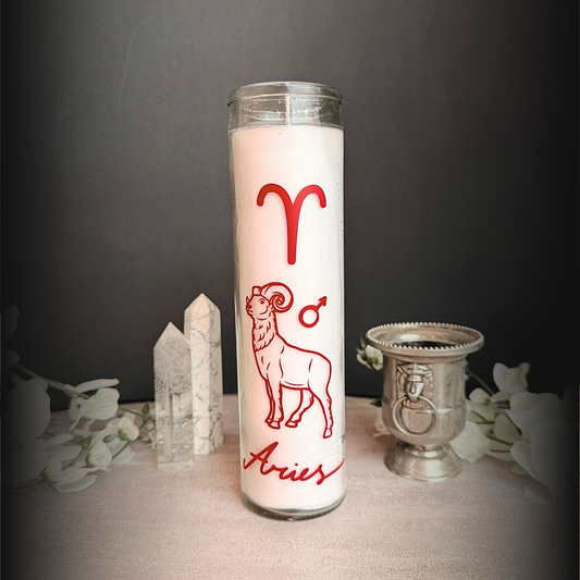 Aries Zodiac Ritual Candle – 8″ Empowerment Altar Candle, Astrology Candle