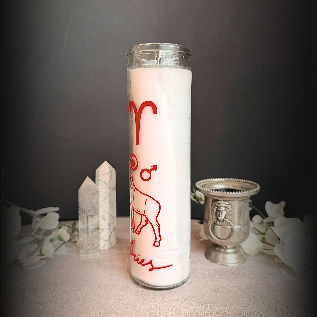 Aries Zodiac Ritual Candle – 8″ Empowerment Altar Candle, Astrology Candle