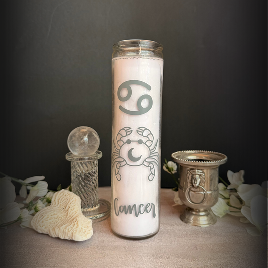 Cancer Zodiac Ritual Candle – 8" Astrology Witch Altar Candle, Moon-Energy, Emotional Healing