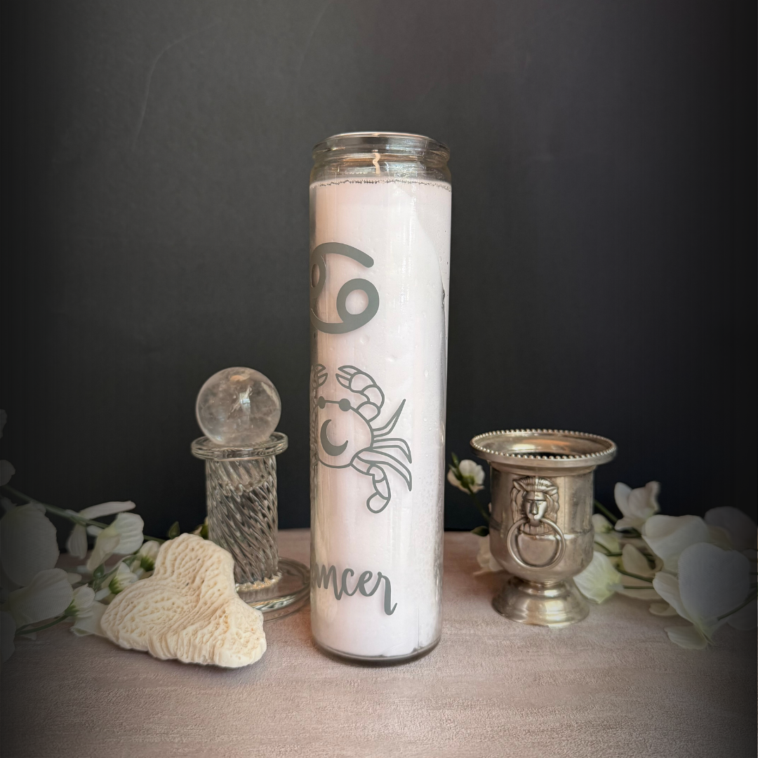 Cancer Zodiac Ritual Candle – 8" Astrology Witch Altar Candle, Moon-Energy, Emotional Healing