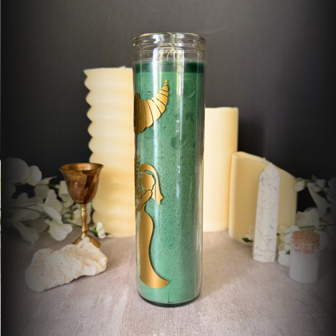 Demeter Deity Candle - Green Altar Goddess Candle for Harvest, Fertility & Earth Magic