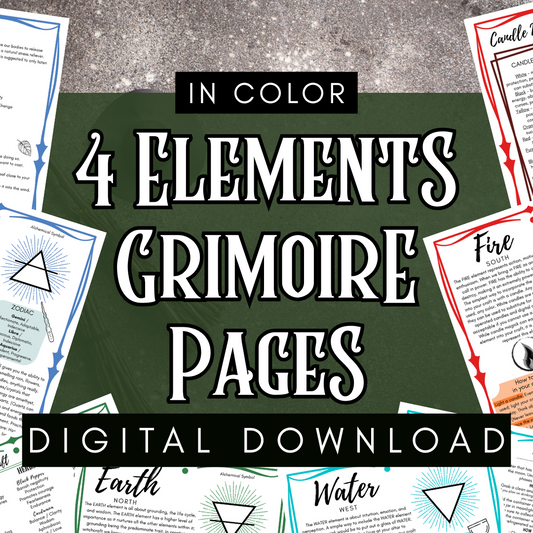 The Four Elements Grimoire Page – Printable Witchcraft Guide (Digital Download) - Color Pages