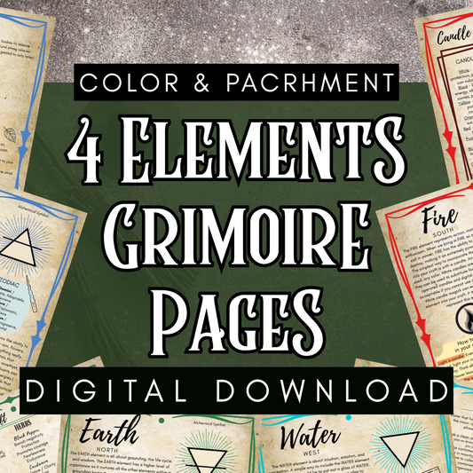 The Four Elements Grimoire Page – Printable Witchcraft Guide (Digital Download) - Color Parchment