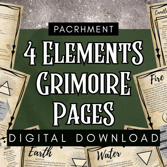 The Four Elements Grimoire Page – Printable Witchcraft Guide (Digital Download) - Parchment