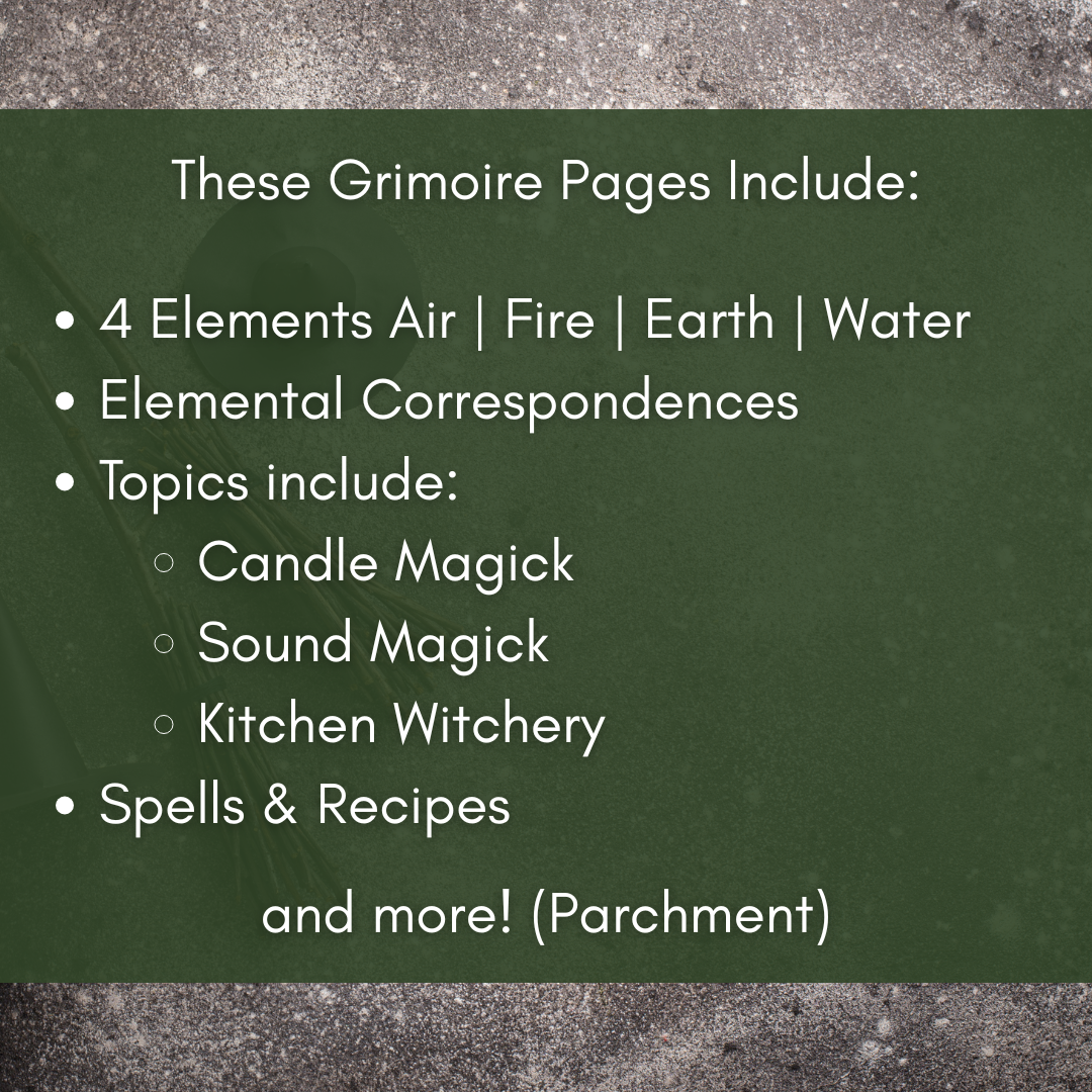 The Four Elements Grimoire Page – Printable Witchcraft Guide (Digital Download) - Parchment