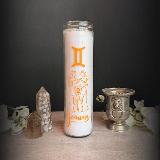Gemini Zodiac Ritual Candle – 8″ Twin Mercury Altar Candle, Astrology Candle