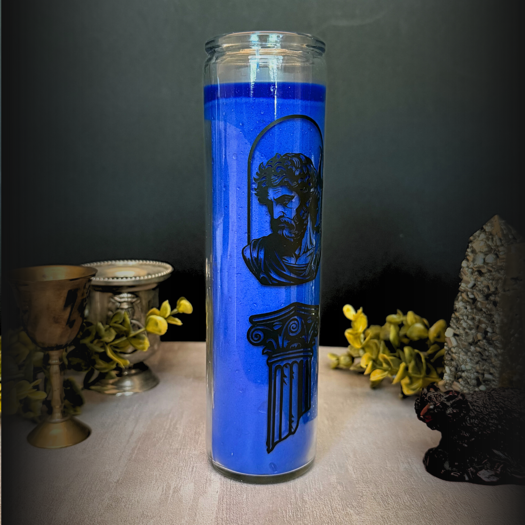 Hades Deity Altar Candle - Blue 8" Ruler of the Underworld Ritual Candle