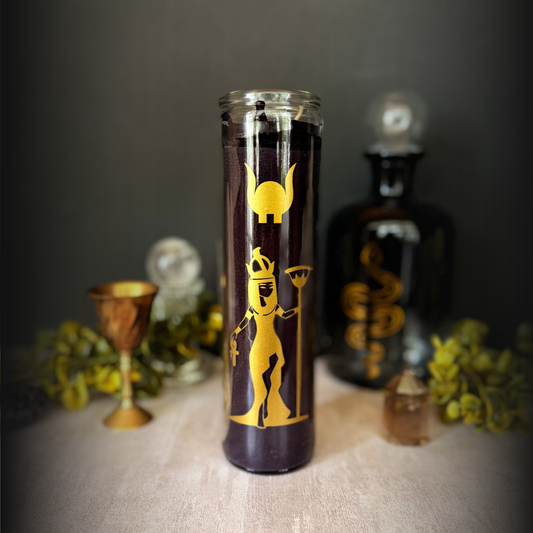 Hathor Ritual Candle – 8" Black Altar Candle for Cow Goddess of Love, Beauty, & Motherhood