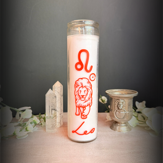 Leo Zodiac Ritual Candle – 8″ Astrology Altar Candle Sun-Fueled Fire Sign Energy