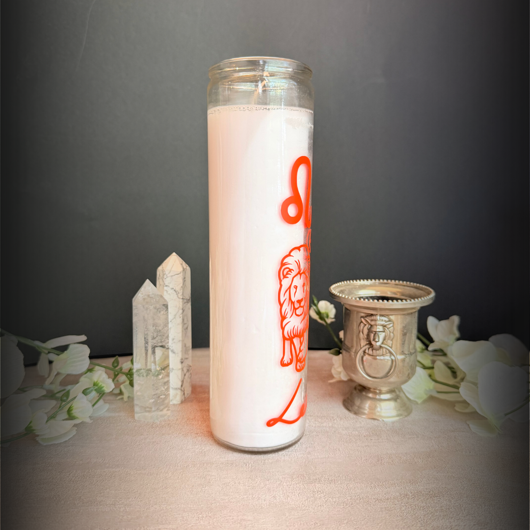 Leo Zodiac Ritual Candle – 8″ Astrology Altar Candle Sun-Fueled Fire Sign Energy