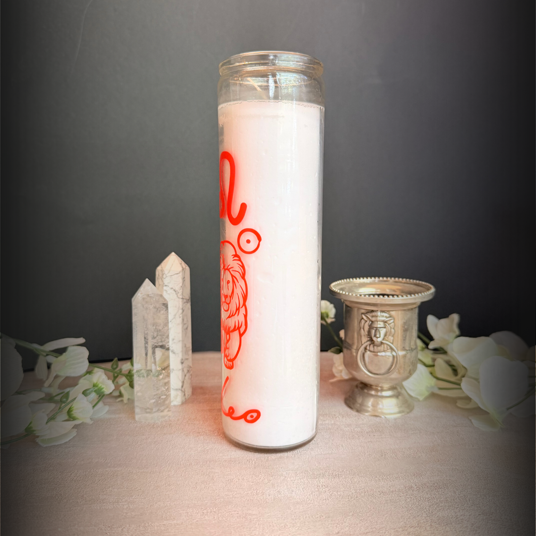 Leo Zodiac Ritual Candle – 8″ Astrology Altar Candle Sun-Fueled Fire Sign Energy