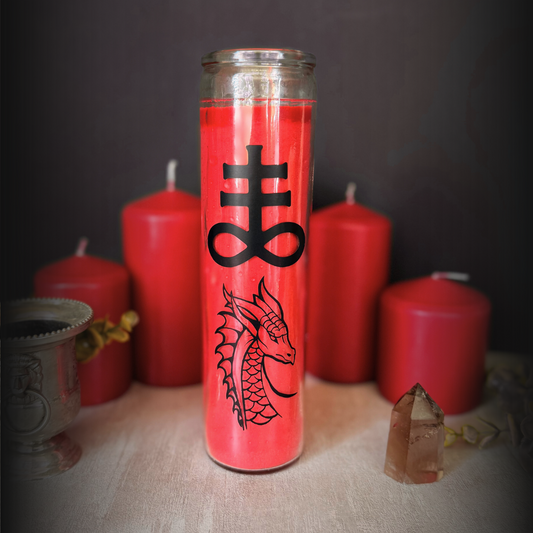 Leviathan Ritual Candle – Red 8" Altar Candle with Black Sigil & Dragon Design