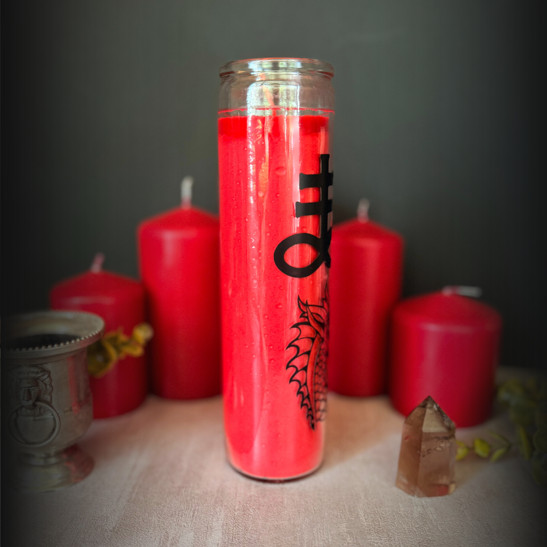 Leviathan Ritual Candle – Red 8" Altar Candle with Black Sigil & Dragon Design