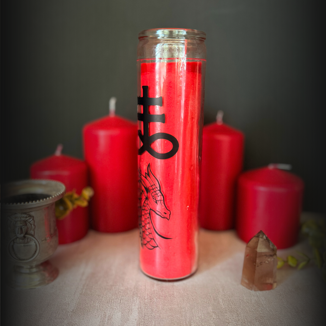 Leviathan Ritual Candle – Red 8" Altar Candle with Black Sigil & Dragon Design