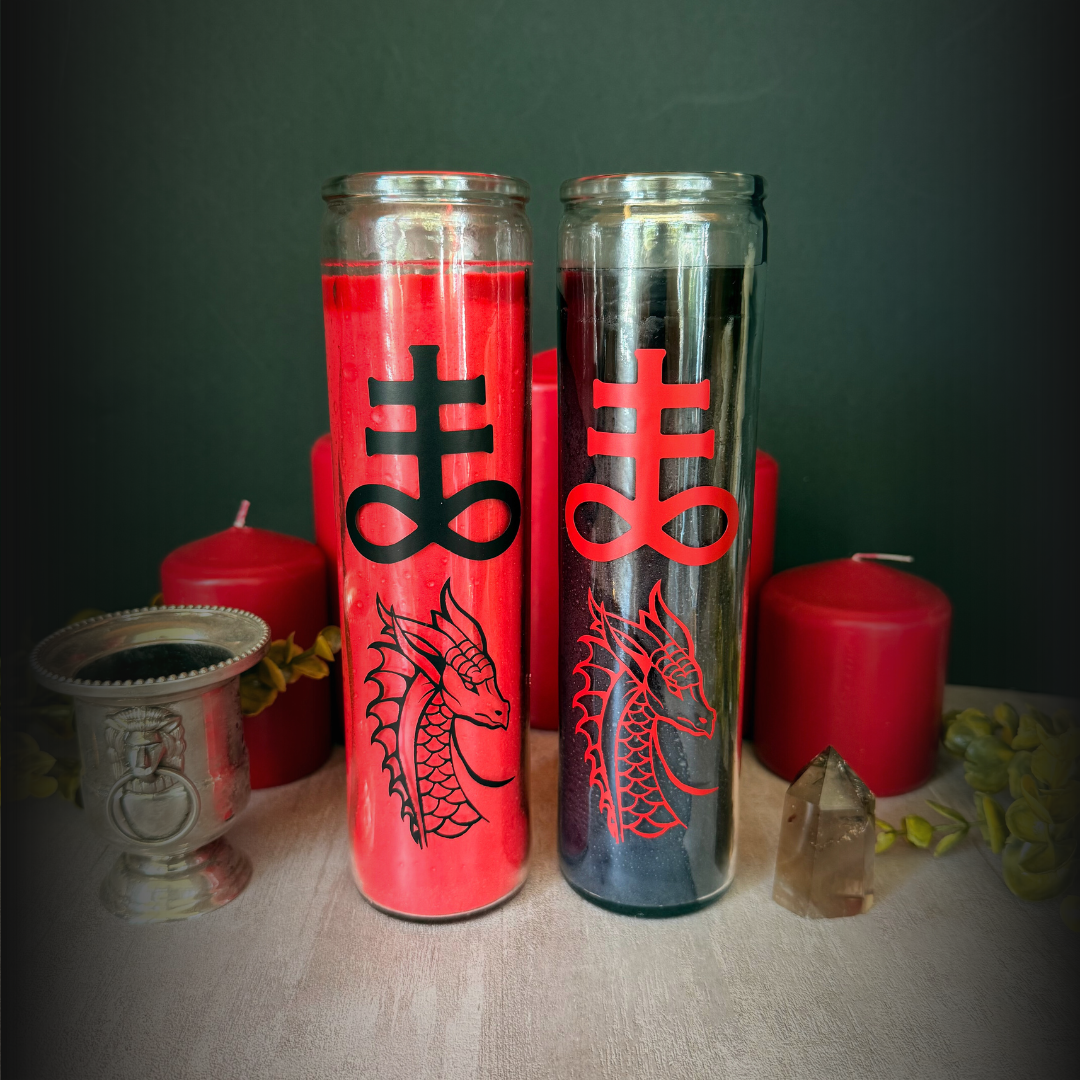 Leviathan Ritual Candle – Red 8" Altar Candle with Black Sigil & Dragon Design