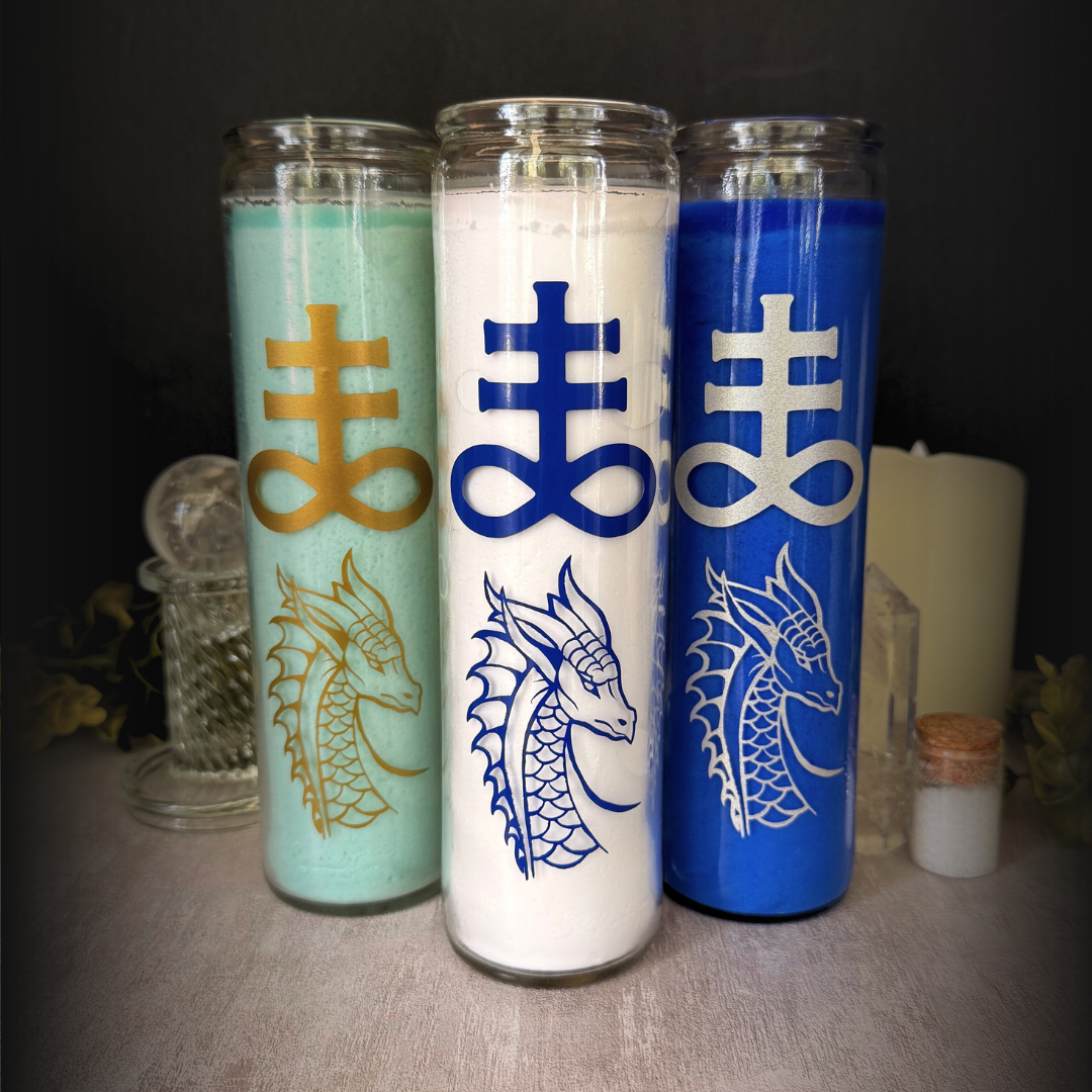 Leviathan Ritual Candle Trio - Aqua, White & Blue Sea Serpent Ritual Candles for Healing, Depth & Intuition