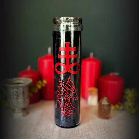 Leviathan Ritual Candle – Black 8" Altar Candle with Red Sigil & Dragon Design