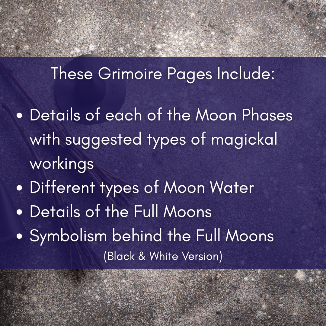 Moon Phases Grimoire Pages | Printable Witchcraft Guide to Lunar Magic, Full & New Moon Rituals - Parchment