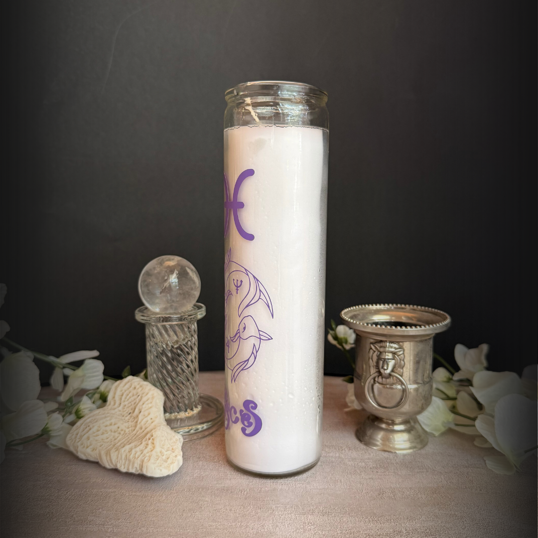Pisces Zodiac Ritual Candle - 8" Altar Candle Water Sign Creativity & Compassion
