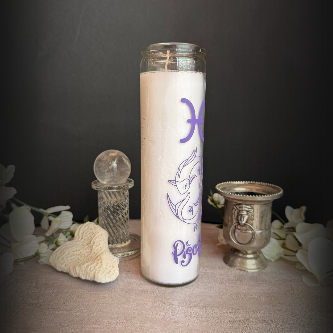 Pisces Zodiac Ritual Candle - 8" Altar Candle Water Sign Creativity & Compassion