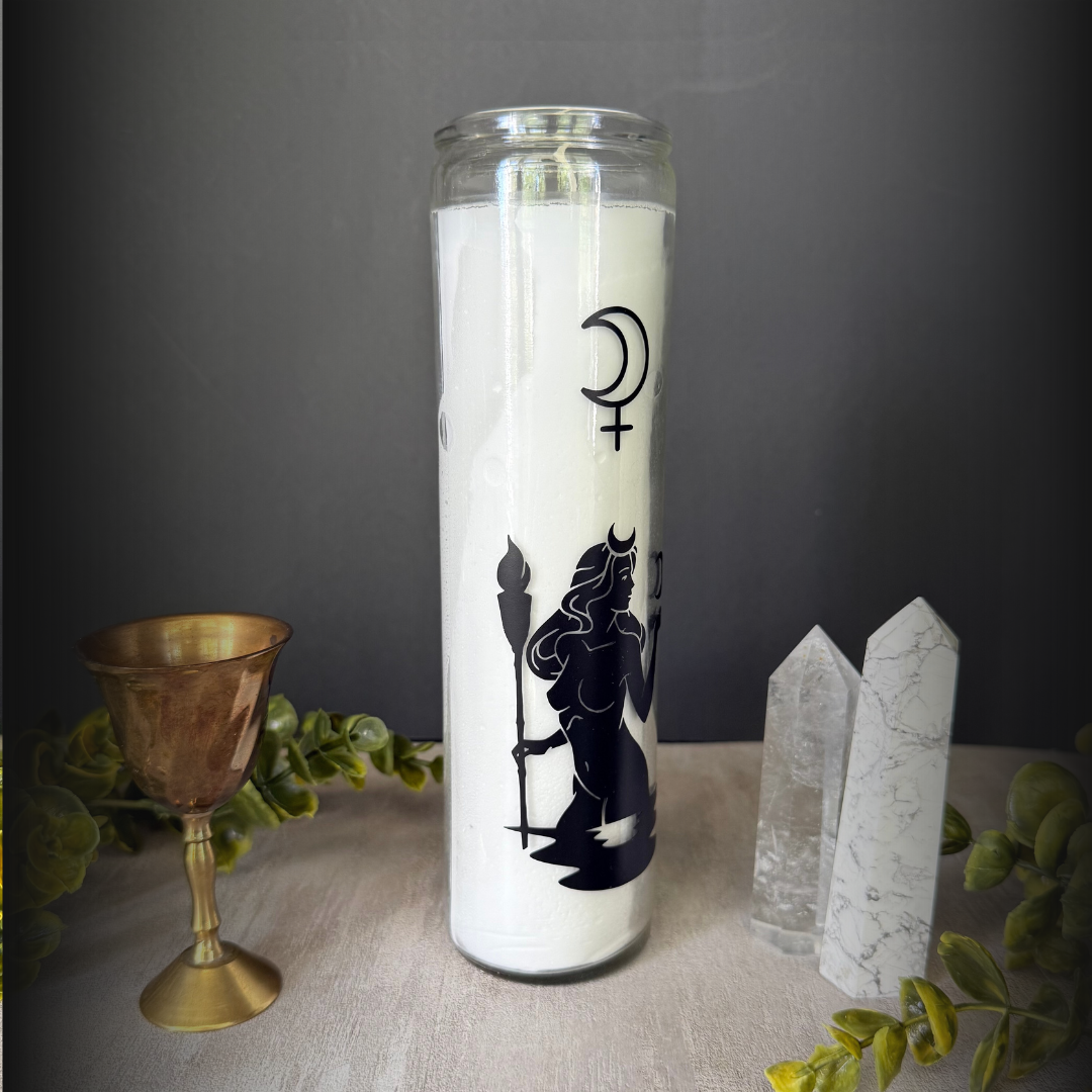 Selene Deity Candle – Moon Goddess 8" White Ritual Candle for Witches & Mystics
