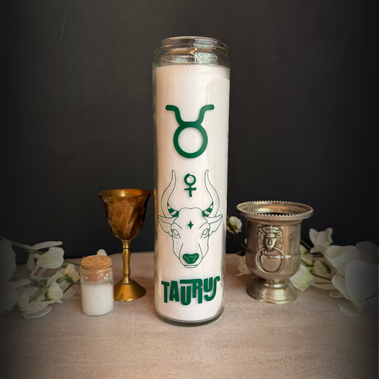 Taurus Zodiac Ritual Candle – 8″ Venus Empowerment Altar Candle, Astrology Candle