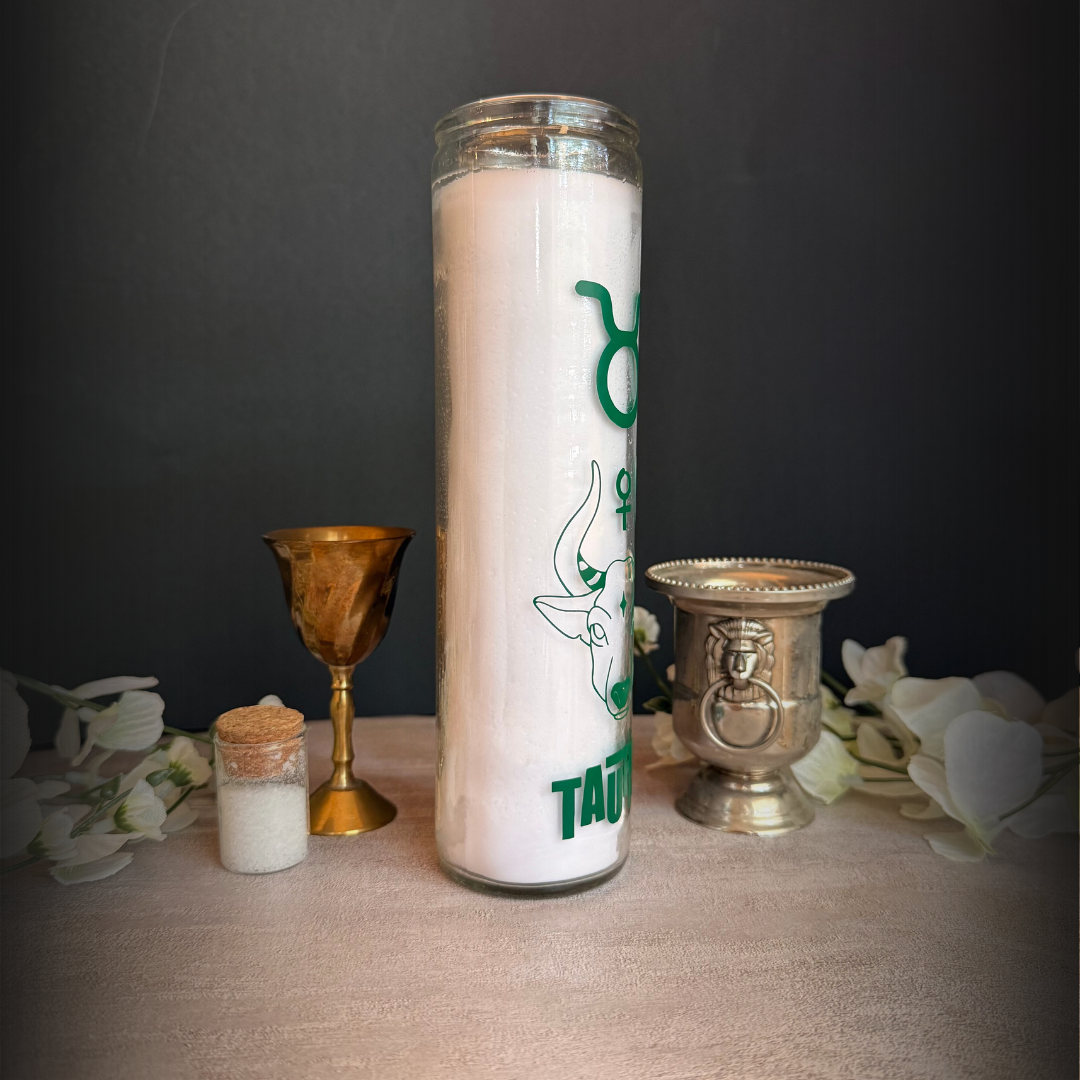Taurus Zodiac Ritual Candle – 8″ Venus Empowerment Altar Candle, Astrology Candle