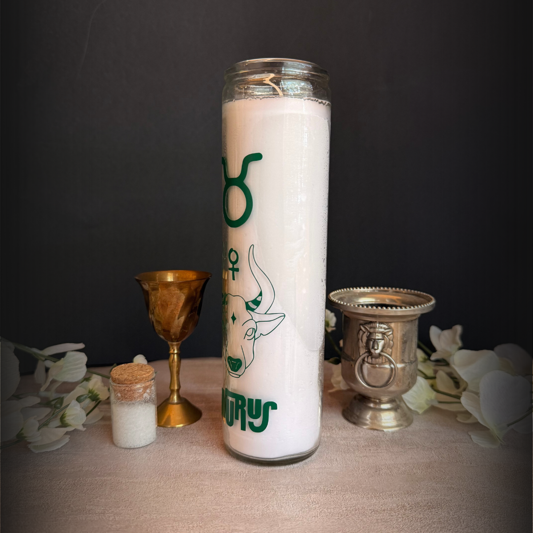Taurus Zodiac Ritual Candle – 8″ Venus Empowerment Altar Candle, Astrology Candle