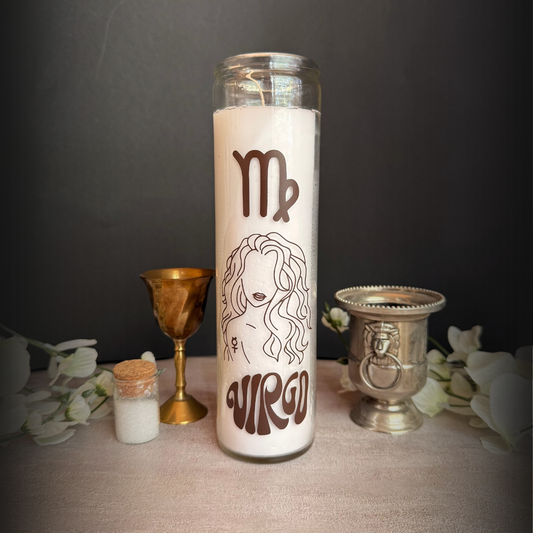 Virgo Zodiac Ritual Candle – 8″ Virgo Altar Candle Earth Sign Serenity & Practical Magic