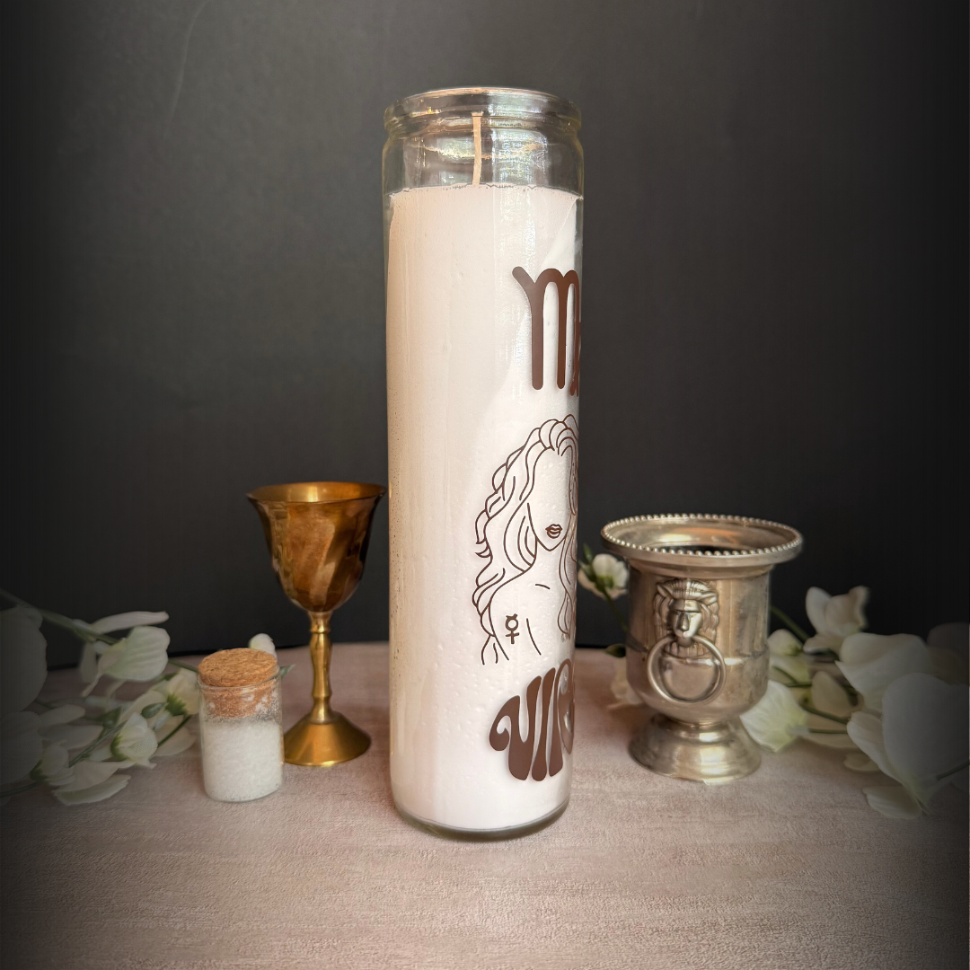 Virgo Zodiac Ritual Candle – 8″ Virgo Altar Candle Earth Sign Serenity & Practical Magic