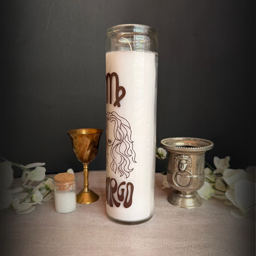 Virgo Zodiac Ritual Candle – 8″ Virgo Altar Candle Earth Sign Serenity & Practical Magic