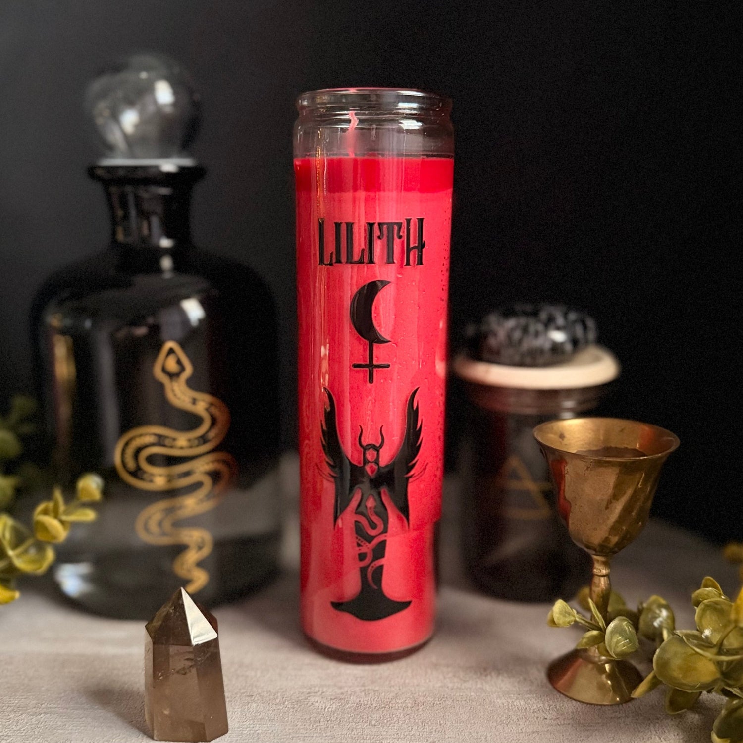 Lilith red ritual candle on Lilith altar