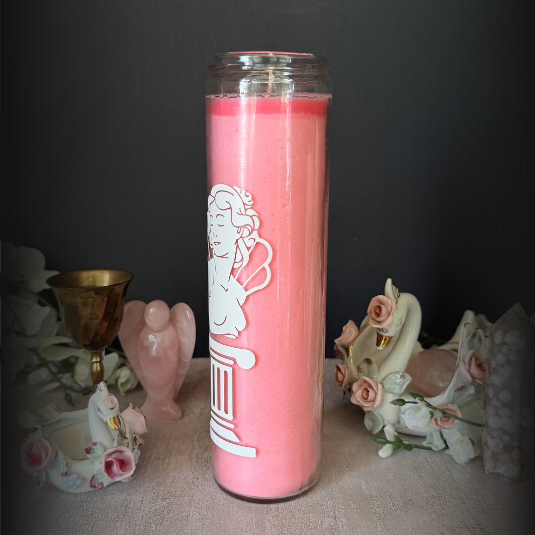 Pink Aphrodite Deity Altar Candle - Goddess Altar Candle for Love, Beauty & Devotion