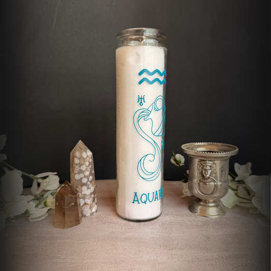Aquarius Zodiac Ritual Candle – 8" Altar Candle Air Sign Water Bearer of Vision & Liberation
