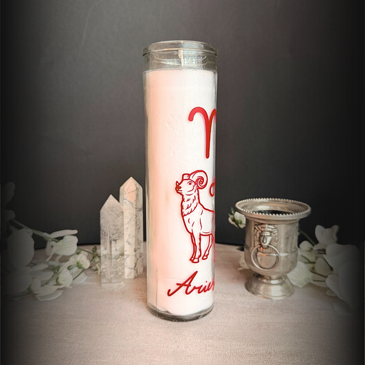Aries Zodiac Ritual Candle – 8″ Empowerment Altar Candle, Astrology Candle