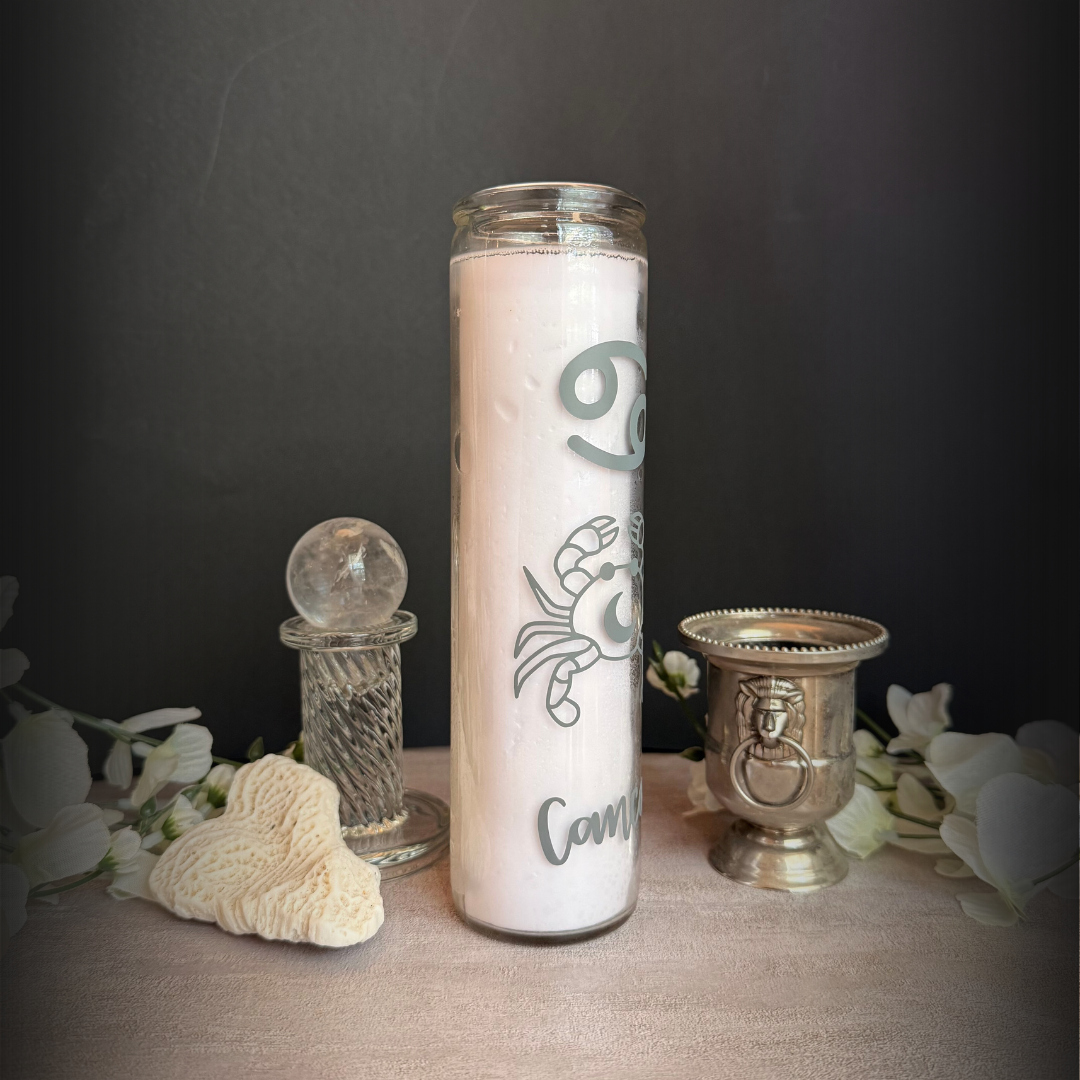 Cancer Zodiac Ritual Candle – 8" Astrology Witch Altar Candle, Moon-Energy, Emotional Healing
