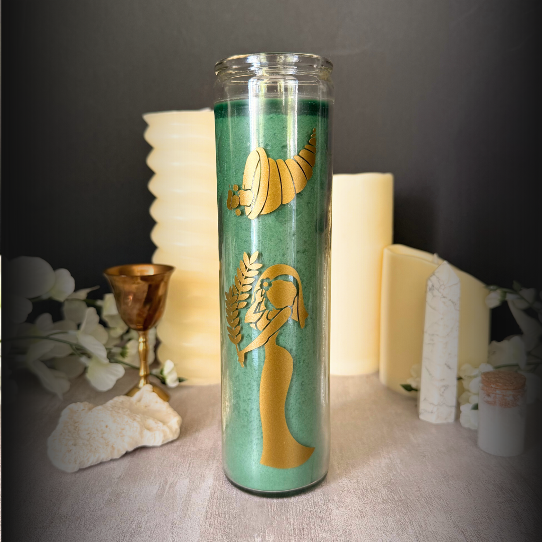 Demeter Deity Candle - Green Altar Goddess Candle for Harvest, Fertility & Earth Magic
