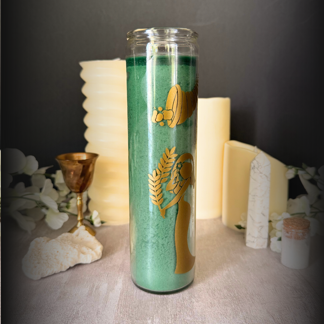 Demeter Deity Candle - Green Altar Goddess Candle for Harvest, Fertility & Earth Magic