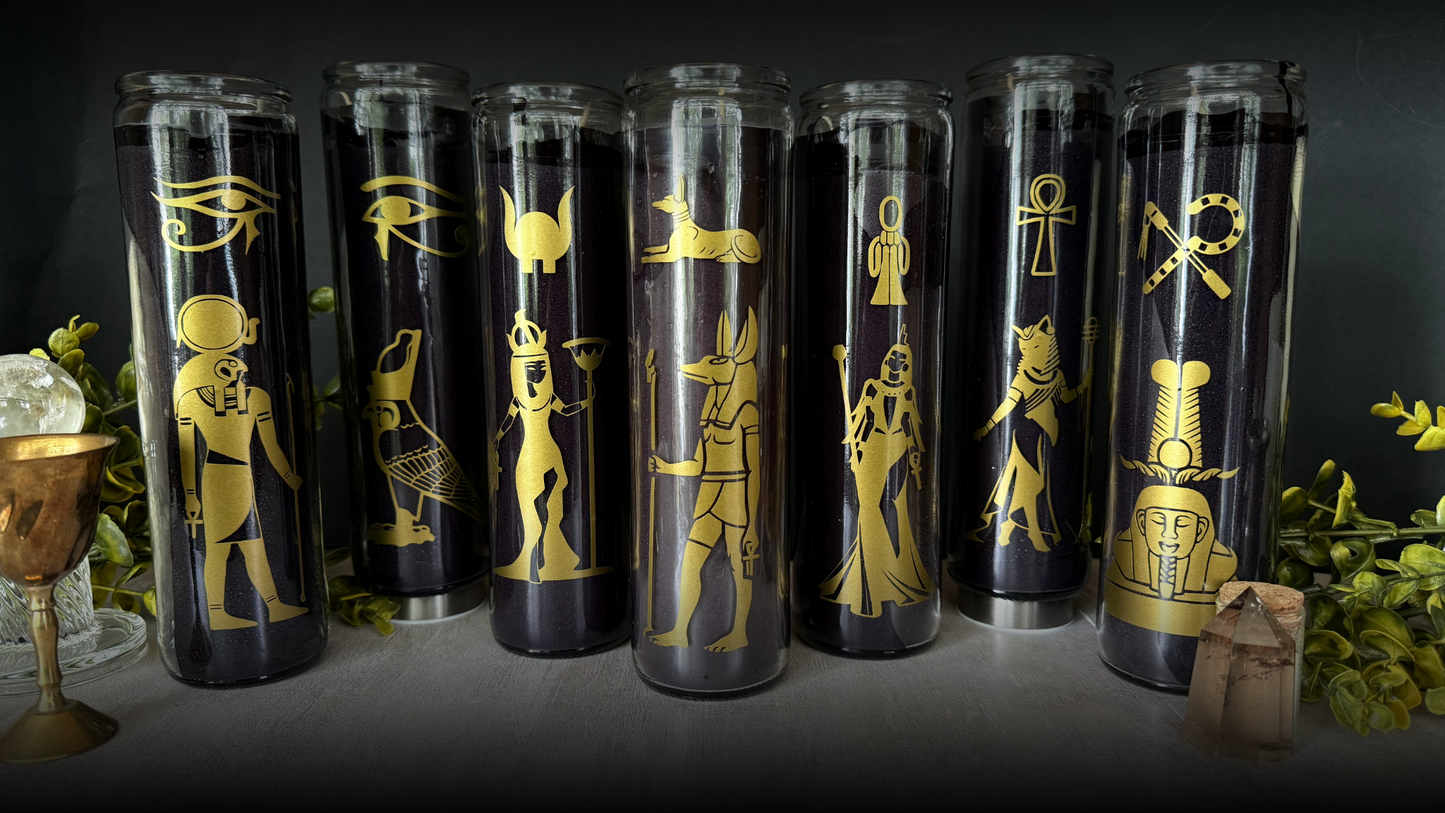 Egyptian Deity Candle Set - Ritual Candles Honoring 7 Goddesses & Gods