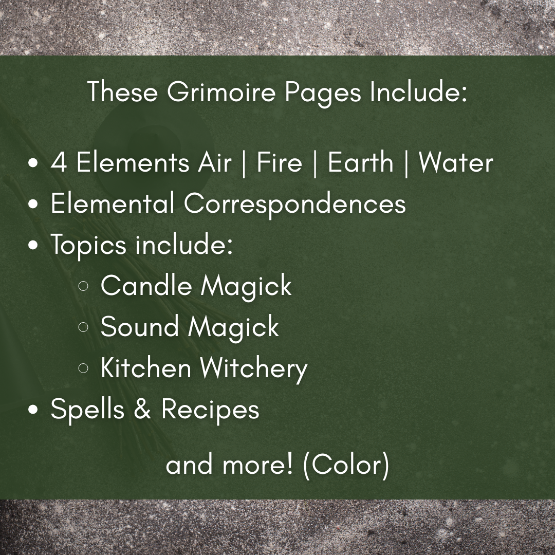The Four Elements Grimoire Page – Printable Witchcraft Guide (Digital Download) - Color Pages