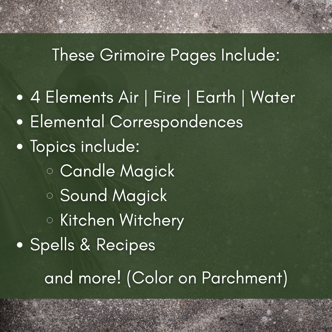 The Four Elements Grimoire Page – Printable Witchcraft Guide (Digital Download) - Color Parchment