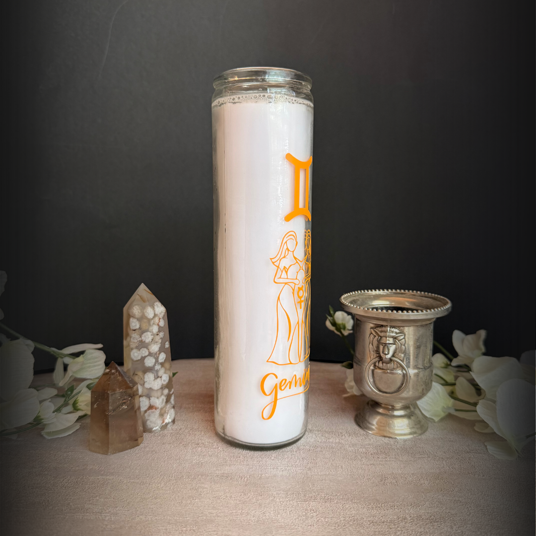 Gemini Zodiac Ritual Candle – 8″ Twin Mercury Altar Candle, Astrology Candle