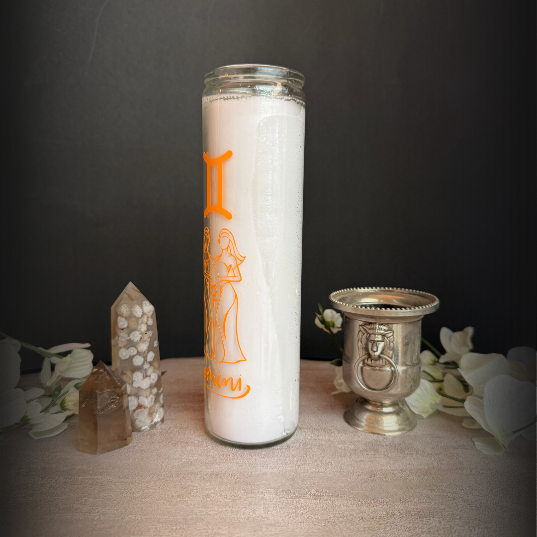 Gemini Zodiac Ritual Candle – 8″ Twin Mercury Altar Candle, Astrology Candle