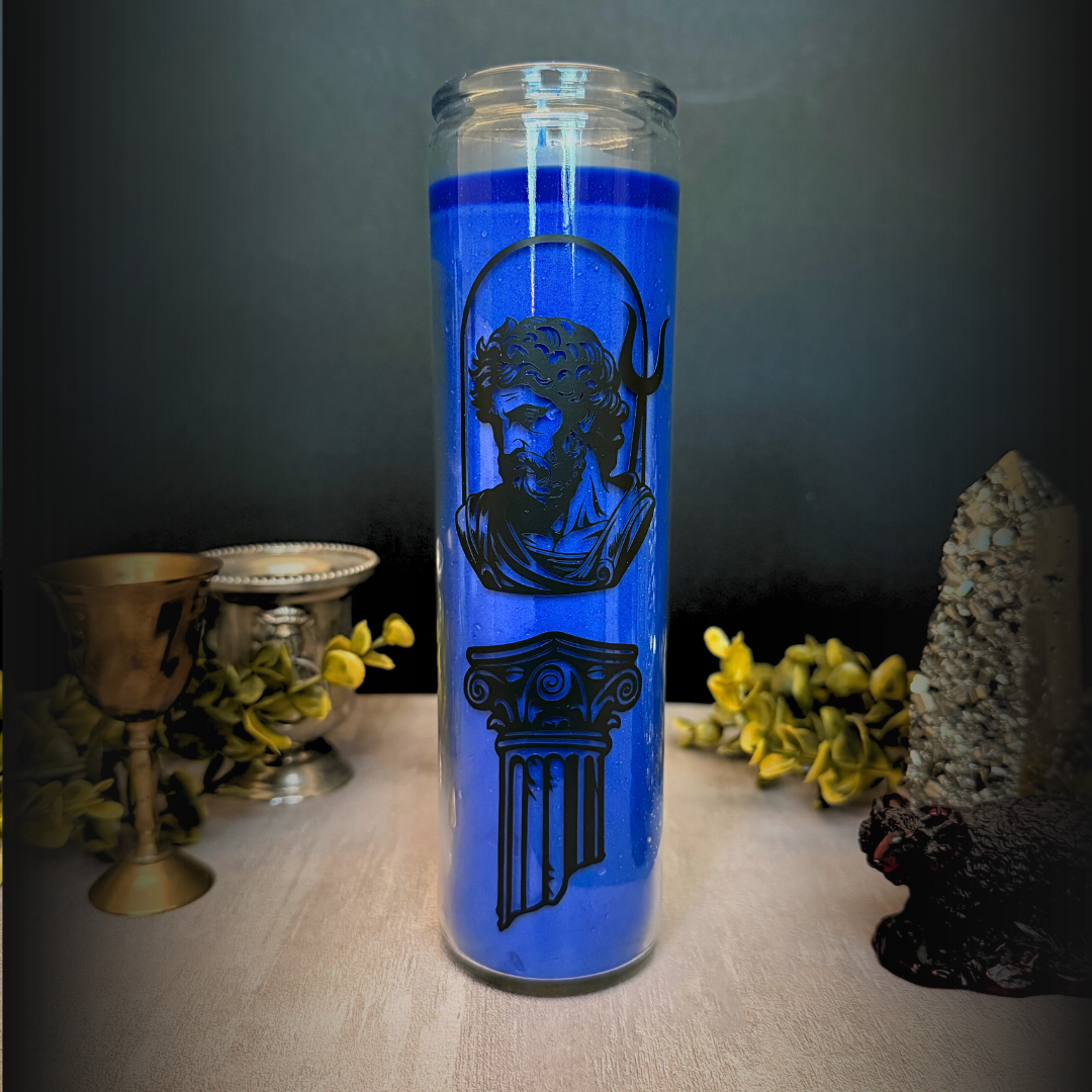 Hades Deity Altar Candle - Blue 8" Ruler of the Underworld Ritual Candle