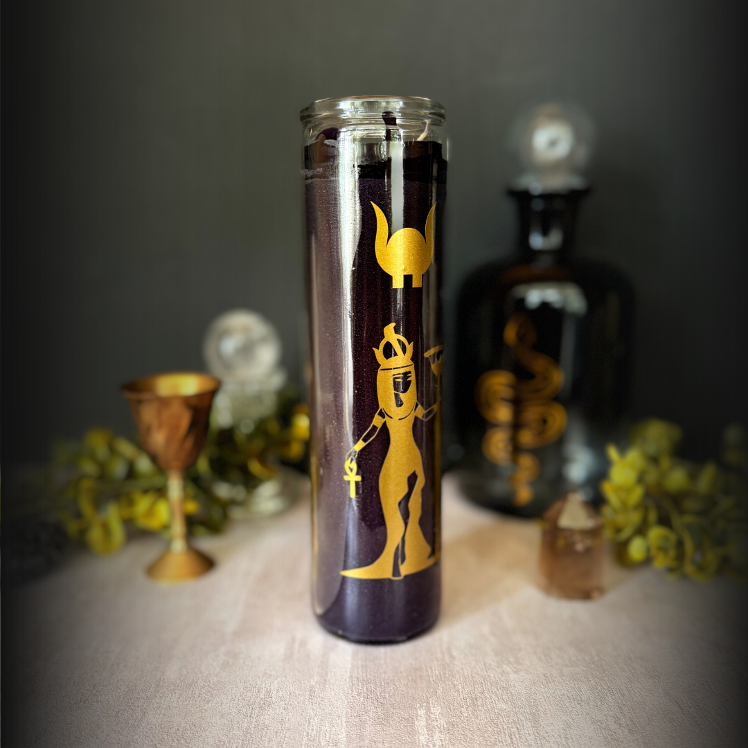 Hathor Ritual Candle – 8" Black Altar Candle for Cow Goddess of Love, Beauty, & Motherhood