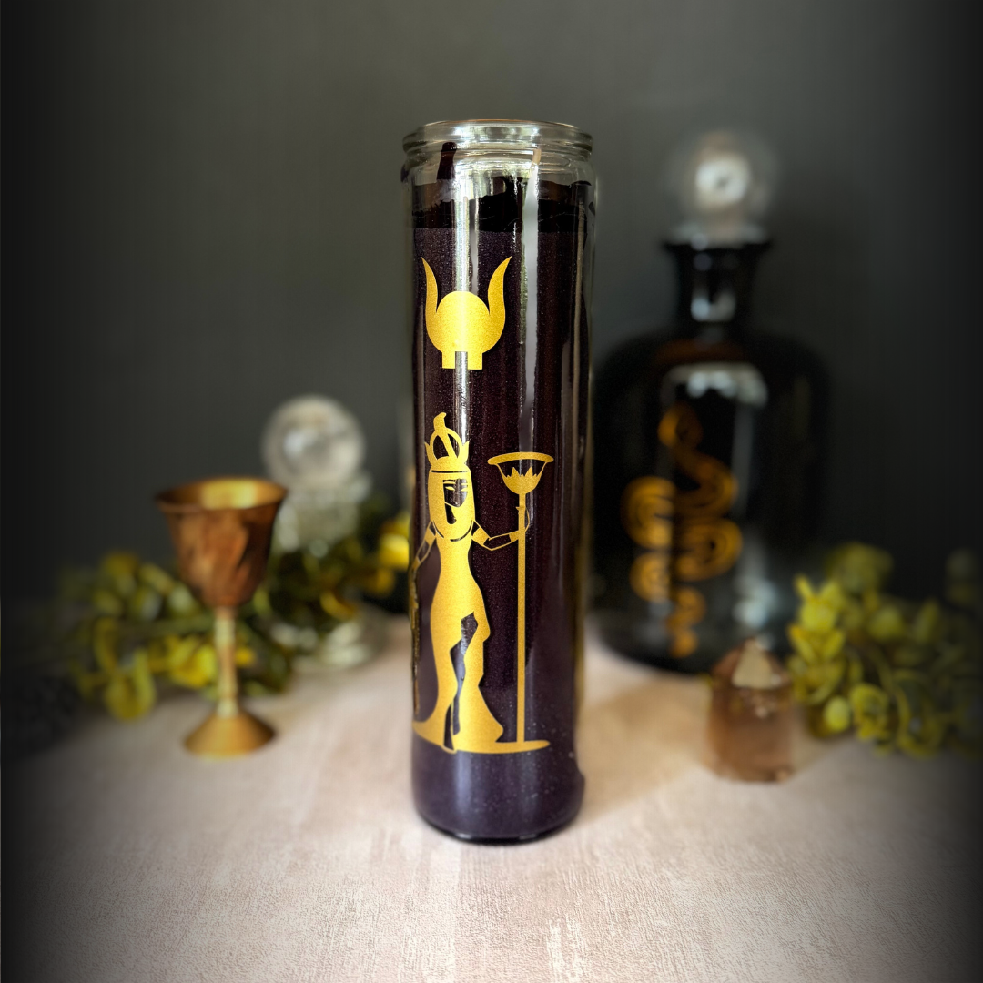Hathor Ritual Candle – 8" Black Altar Candle for Cow Goddess of Love, Beauty, & Motherhood