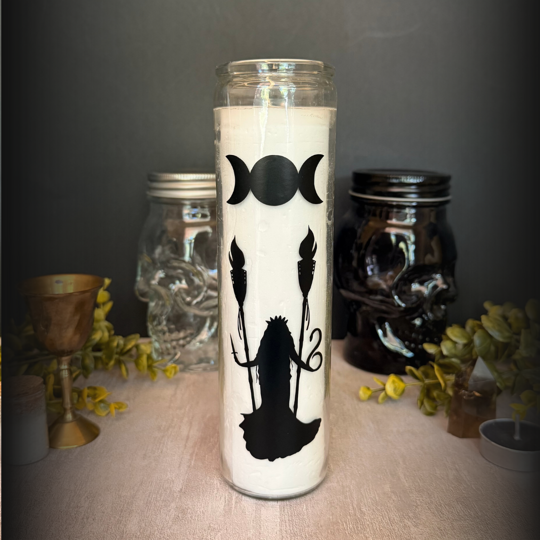 Hecate Goddess of Witchcraft and Crossroad Ritual Candle in White